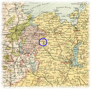 Rehna liggt in'n blaagen Krink. De Kaart lett sik d&ouml;r Anklick vergr&ouml;ttern 