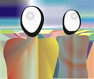 Landl&uuml;e. Digitaalbild na Malewitsch vun L. L&uuml;ske. Klick op to'n Vergr&ouml;ttern!