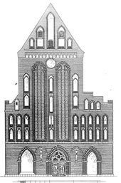 Katharinen-Kirch, Fassaad vun West.  Teknen. Klick op to'n Vergr&ouml;ttern!