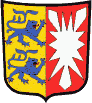 Dt Wappen vun Sleswig-Holsteen - rechts dat Nettelblatt f&ouml;r Holsteen